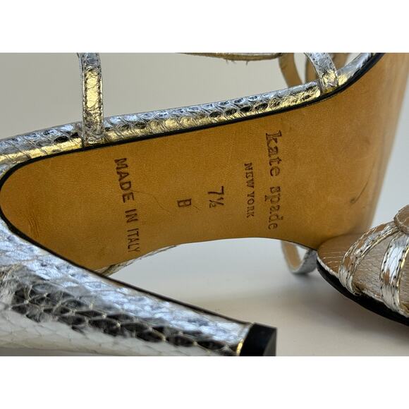NEW $325 Y2K RARE Kate Spade Italy Metallic Snakeskin Silver Slingback Heels - Picture 7 of 15